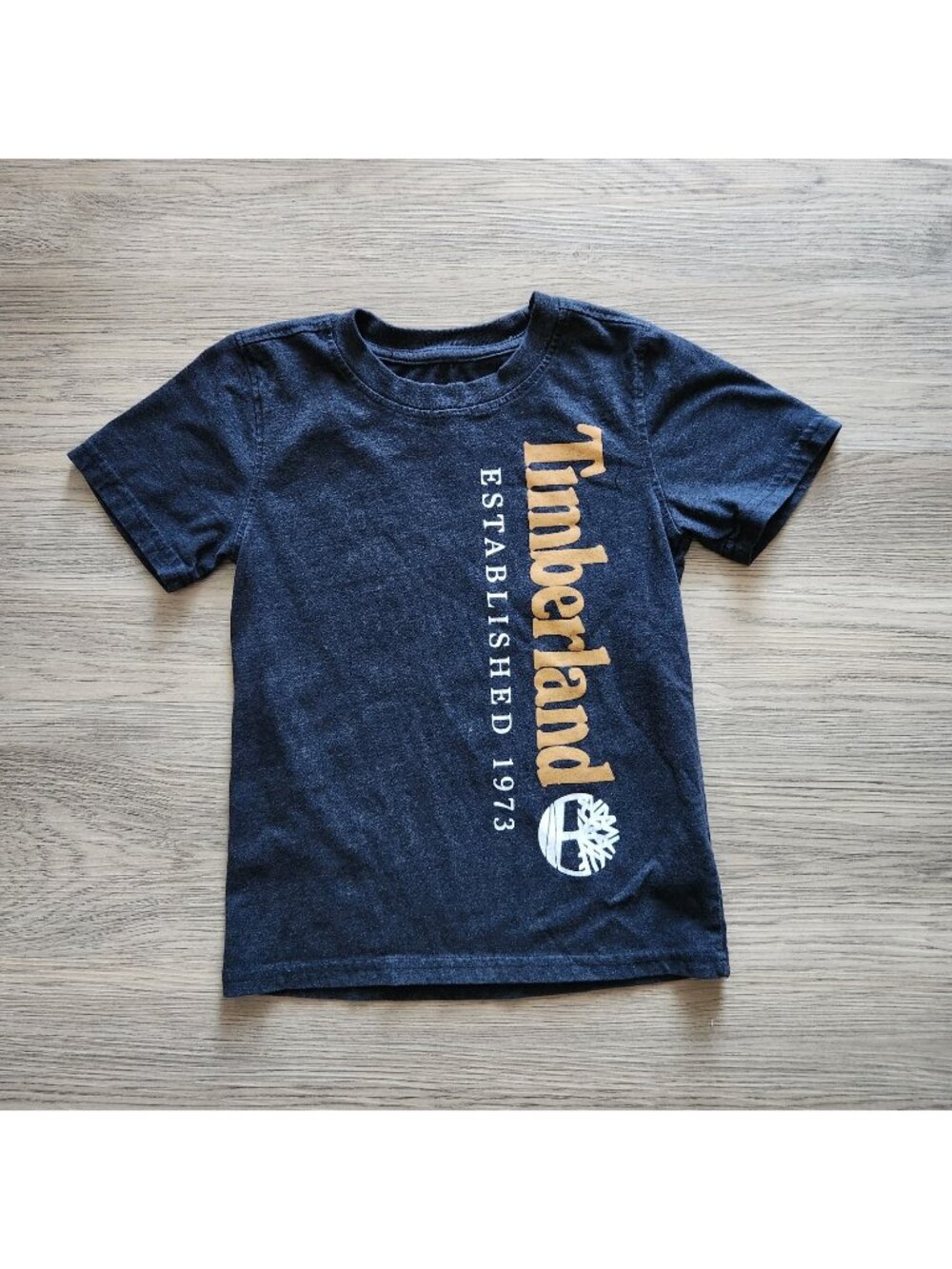 Timberland Boys T-shirt Size 6 Black Graphic Print Logo Crew Neck Unisex